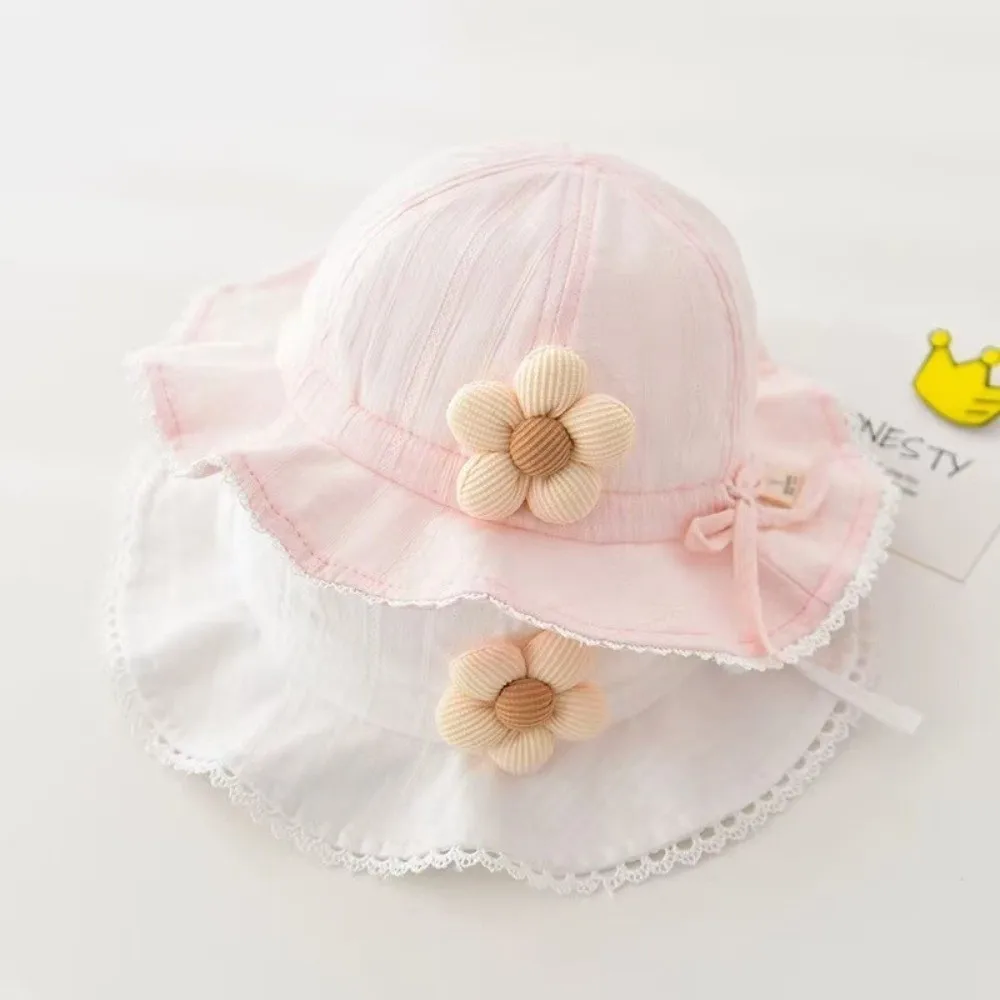 Bonito algodão bebê menina gorro proteção solar respirável chapéu de sol do bebê flor design adorável pescador chapéu primavera outono