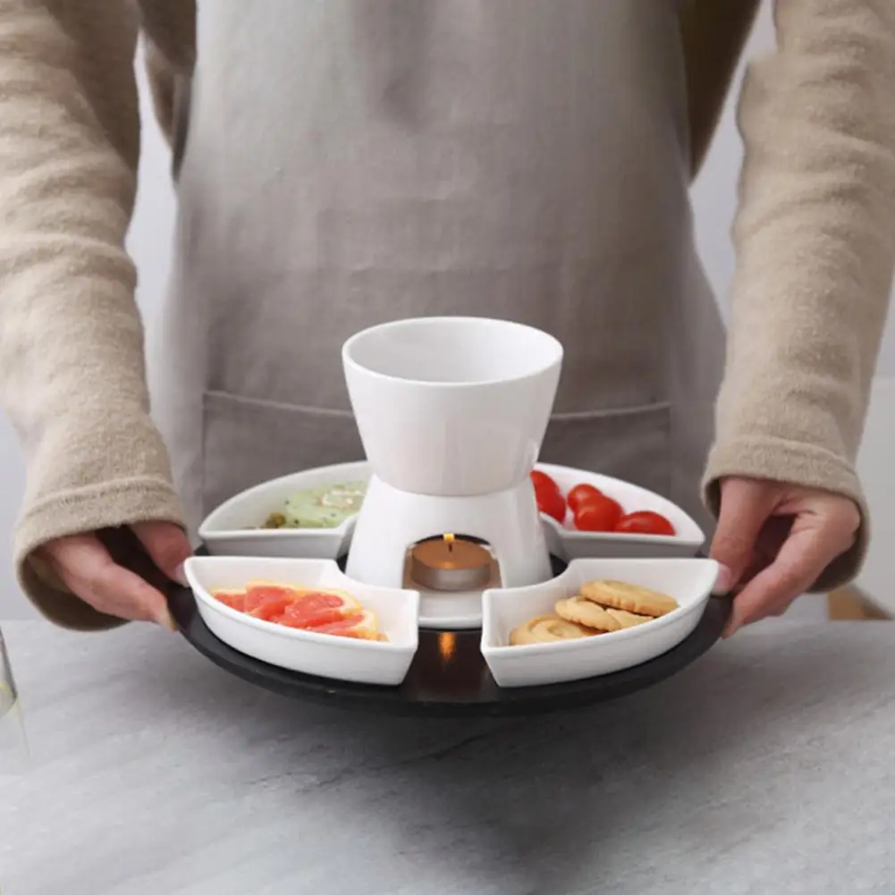 مجموعة فوندو الشوكولاتة مجموعة أنيقة لتدفئة الزبدة من السيراميك لجبنة الشوكولاتة والكراميل ذات درجة الحرارة العالية