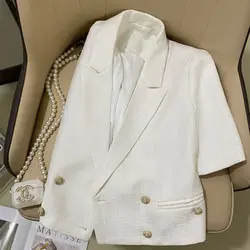 Chaqueta de traje corto para mujer, nuevo diseño, fragancia de estilo británico, traje fino de manga corta, verano 2024
