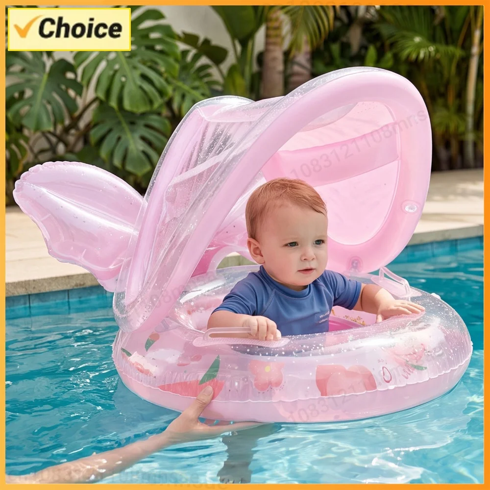PVC Infant Pool Swimming Seat with Removable Canopy Baby Floating Pool Rings Kids Inflatable Seat Ring For Water Sports