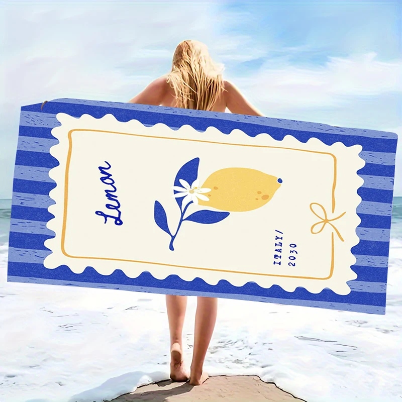 Classic Nautical Striped Lemon Microfiber Beach Towel Large Blue Stamp Sandproof Bath Towels Light Weight Quick Drying Swim