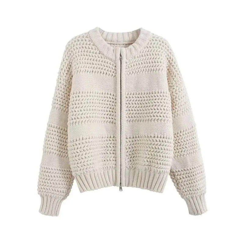 

Винтажный свитер с двойной молнией, кардиган, куртка, женский осенне-зимний свободный вязаный свитер для ленивых пожилых людей