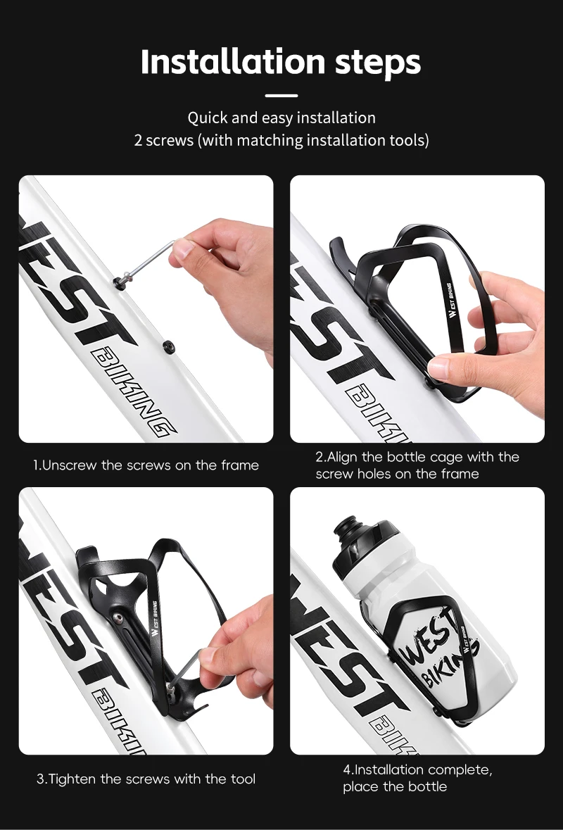 WEST BIKING Flaschenhalter aus Aluminiumlegierung, leicht, robust, Fahrrad-Wasserflaschenhalter, MTB, Rennrad, Fahrradzubehör – Detail 10