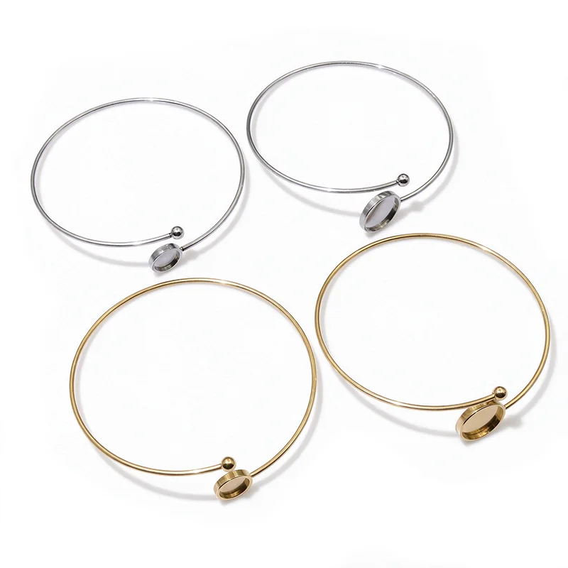 2pcs 8/12mm Inner Size Stainless Steel Flexible Bangle Bracelet Cabochon Blank Base Setting Bezel Tray DIY Jewelry Making