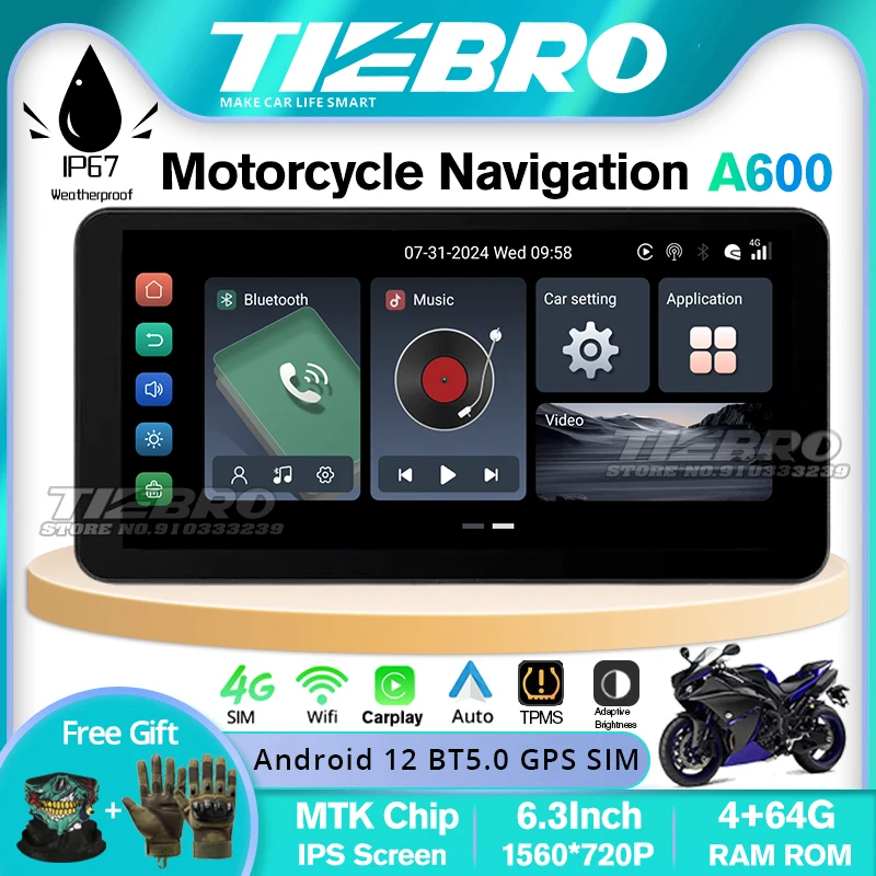 COREYES A600 6.3 inch Portable Motorcycle LCD Display GPS Dustproof IPX7 Waterproof For Wireless Apple CarPlay Android Auto