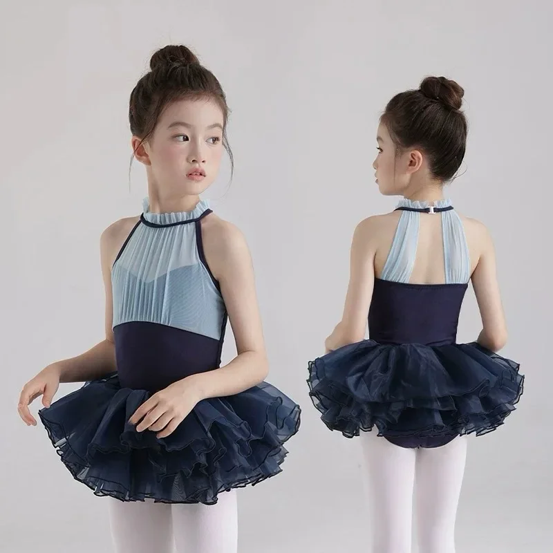 New Girl Dance Ballet Practice Clothes Dance Swimwear Gymnastics Leotards Neck-hanging Girls' Mesh Yarn Basic Training Outfits