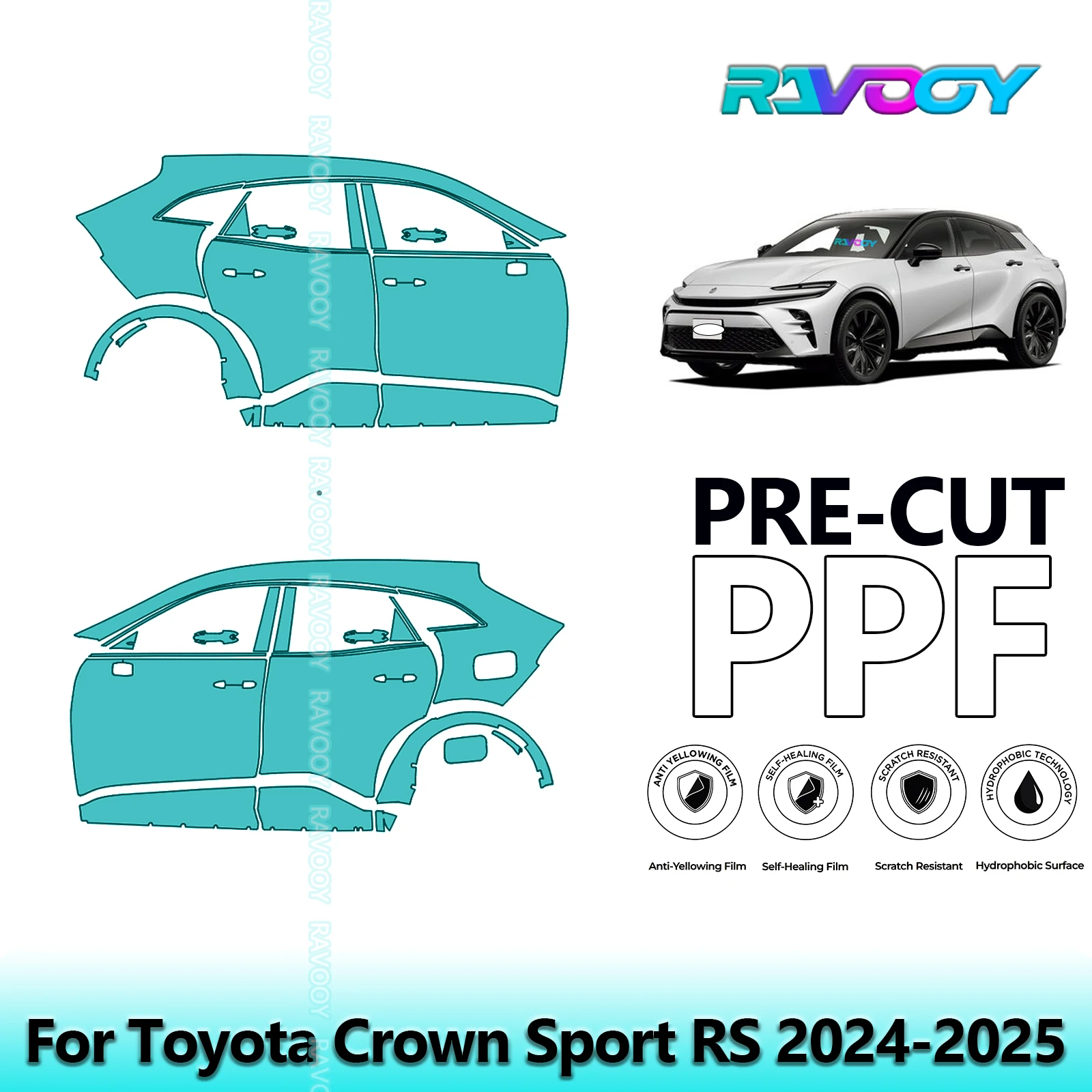

For Toyota Crown Sport RS 2024-2025 8.5mil Clear Matte Pre-Cut PPF Door & A/B Pillar Kit TPU Paint Protection Film Set