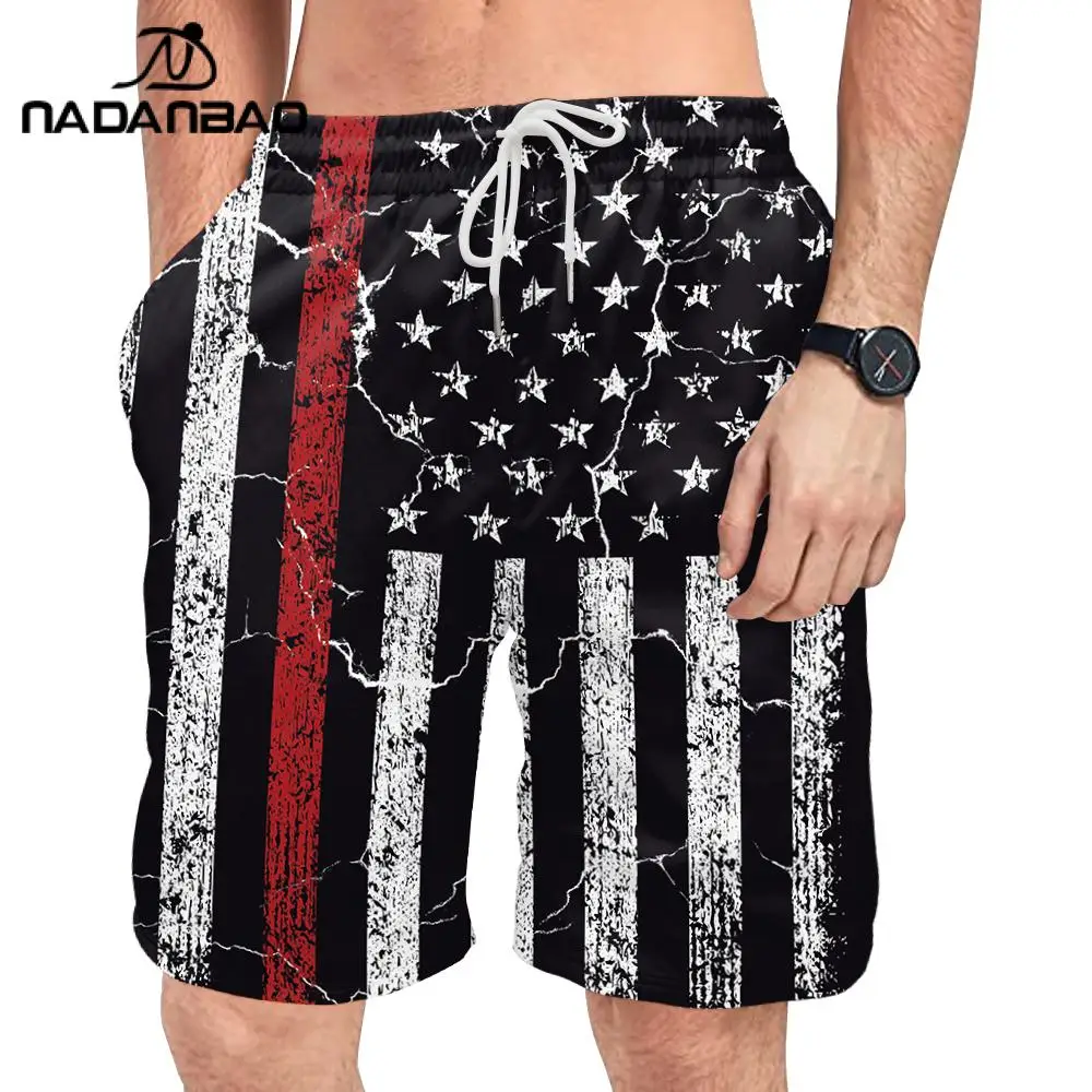 Nadanbao Independence Day Beach Pants for Men Digital Printing Fifth Pants Bandage Surfing Casual Men Beach Loose Shorts