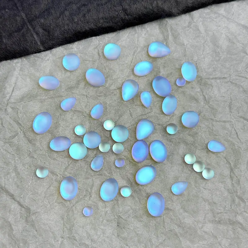 50Pcs Resin Gradient Oval Droplet Flatback Nail Rhinestones Matte Mini Circular Nail Art Charms Accessories DIY Nail Decorations