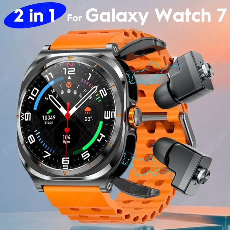 2025 New For Samsung Galaxy Watch 7 Ultra 2 in 1 Smart Watch With Wireless Headset Bluetooth Call Outdoor Sport Music Smartwatch