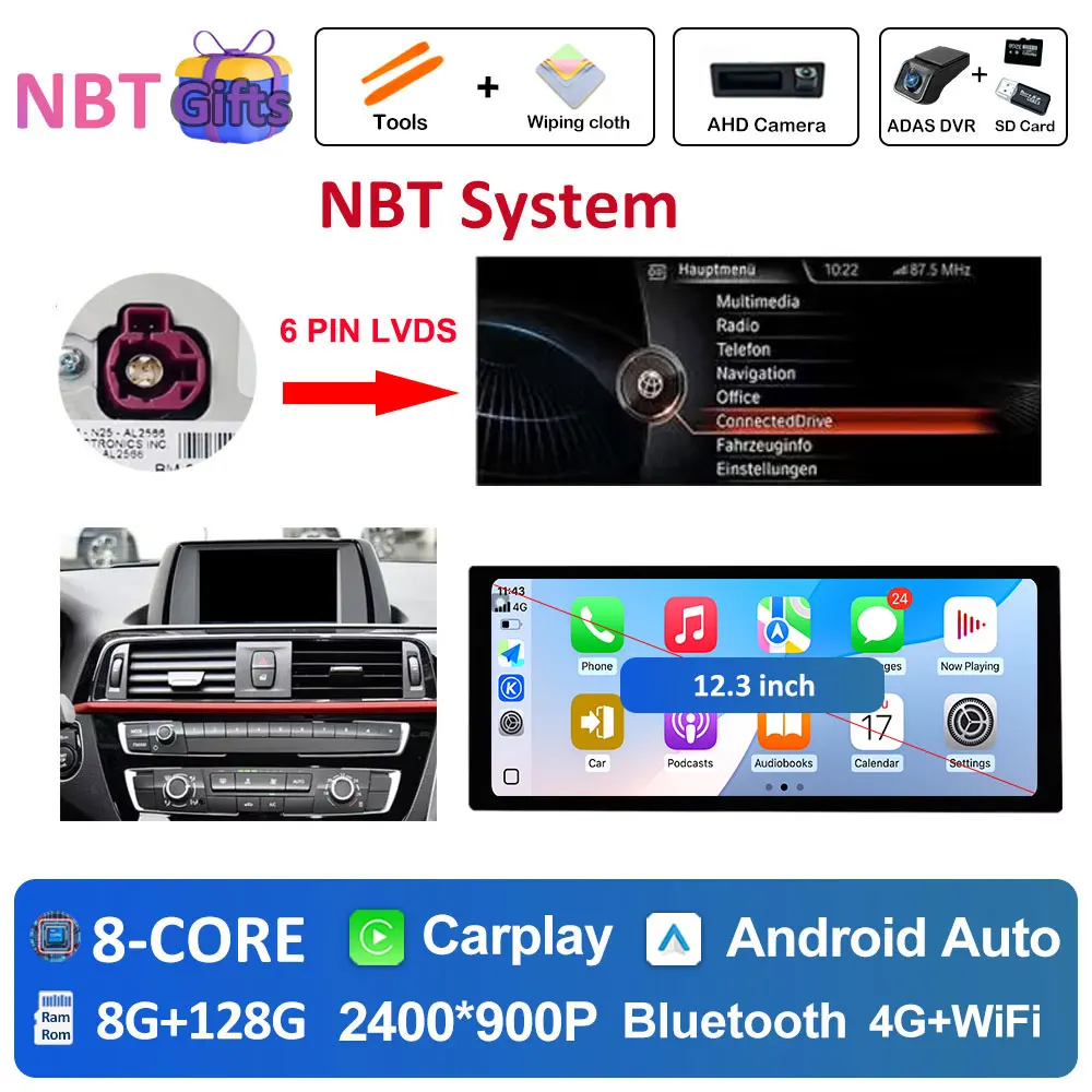 Autoradio Android 16 Multimedia Speler 4G voor BMW 2 Serie F45 F46 2014 - 2018 NBT EVO Systeem Ultradunne ScreenGPS Navigatie