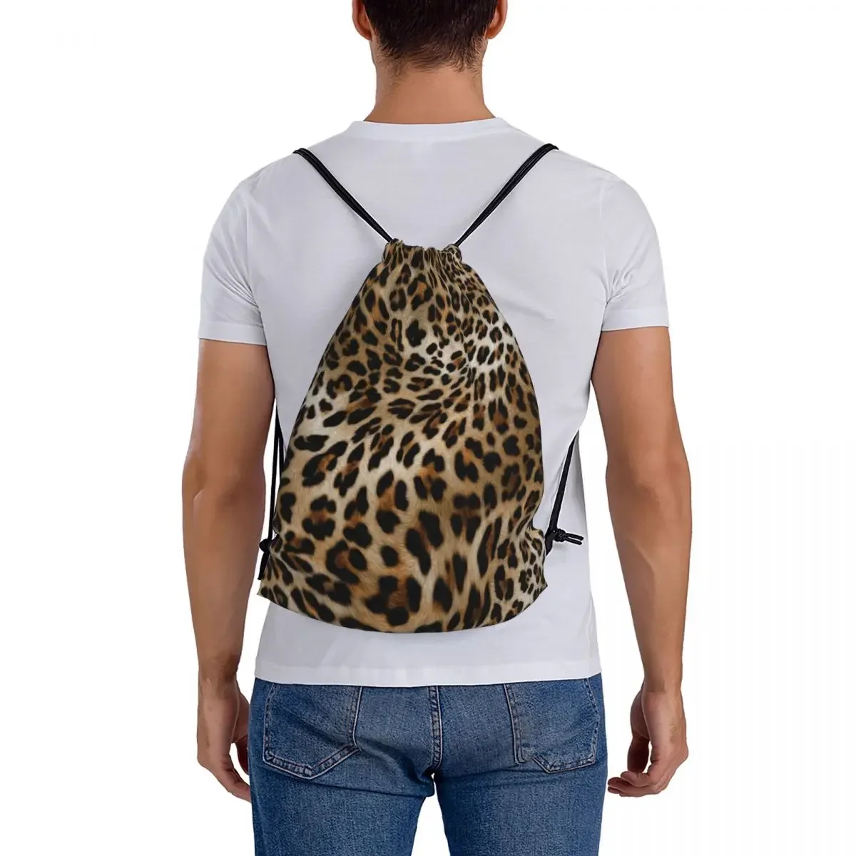 Mochila con patrón de leopardo para estudiantes, bolso deportivo multifunción con cordón, portátil, de viaje