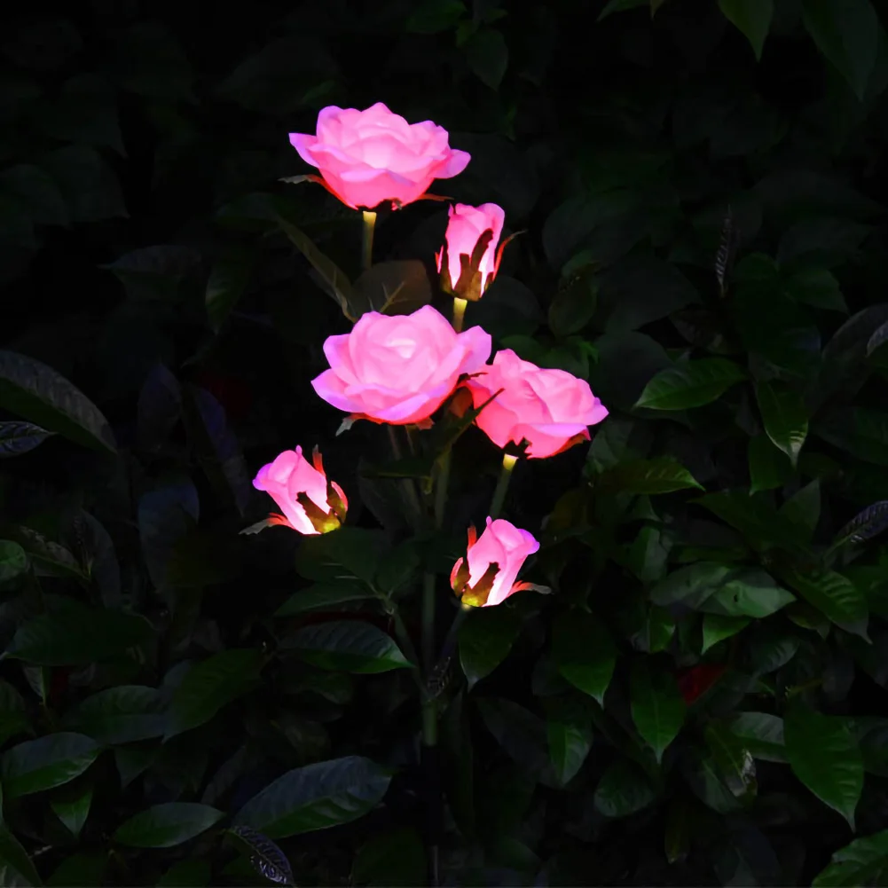 LED Solar Lawn Stake Simulation Rose Flower Light Home Garden Decoration Lamp Decorative Ground Light Landscape Light