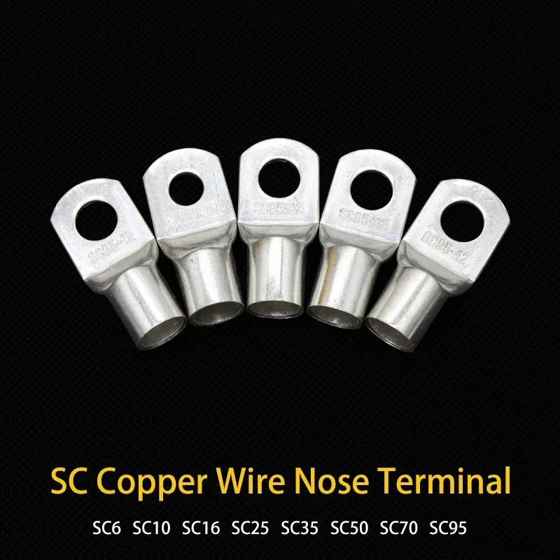 5/10/20/50Pcs SC Type Wire Nose Terminal SC6 ~ SC95 Bare Copper Battery Block Lugs Hole ID 6 8 10 12mm Crimp Wire Connector