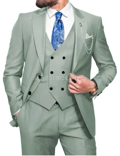 Luxury Suit for Men Slim Fit Customized 3 Piece Blazer Vest and Pants Set Elegant Tuxedo Suits for Men Wedding