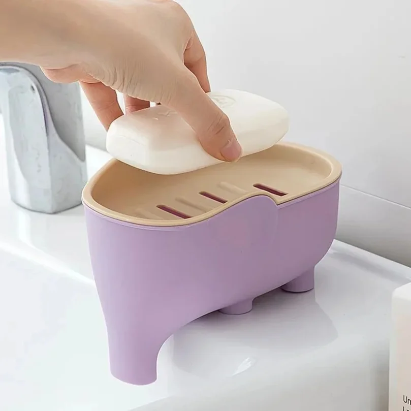 

Soap Box NEW Double Layer Creative Cute Elephant Bathroom Accessories Home Decorative Children Students Waterproof Drain Rack