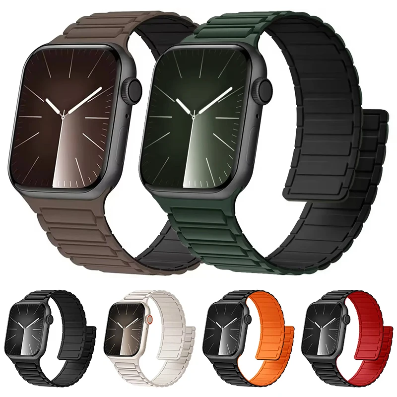 Magnetic Loop strap for Apple watch S10 46mm 42mm 40mm 41mm 45mm 44mm 49mm Silicone Strap for lWatch Series Ultra 2 9 8 7 6 5 4