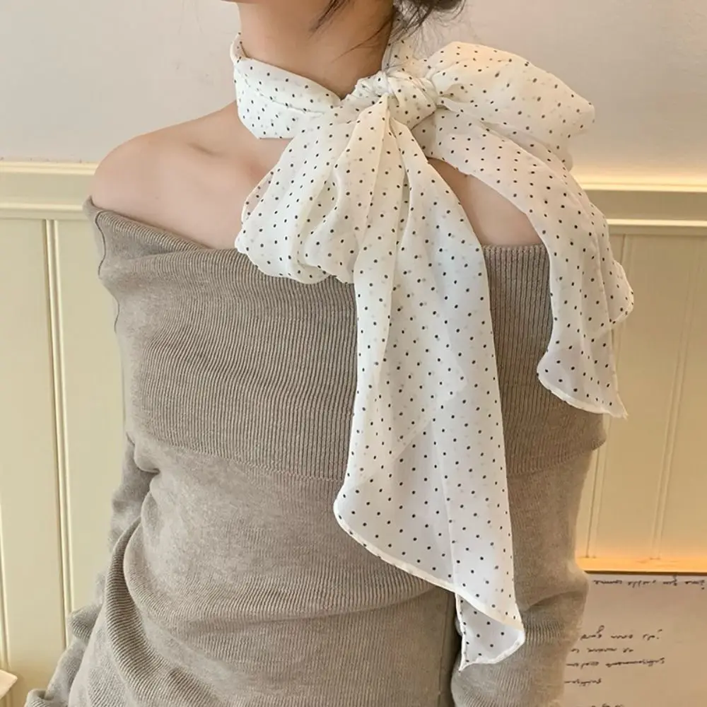 

Sweet Ribbon Polka Dot Scarf Thin Printed Scarf Headband Multifunction Hair Accessories Long Scarves Outdoor
