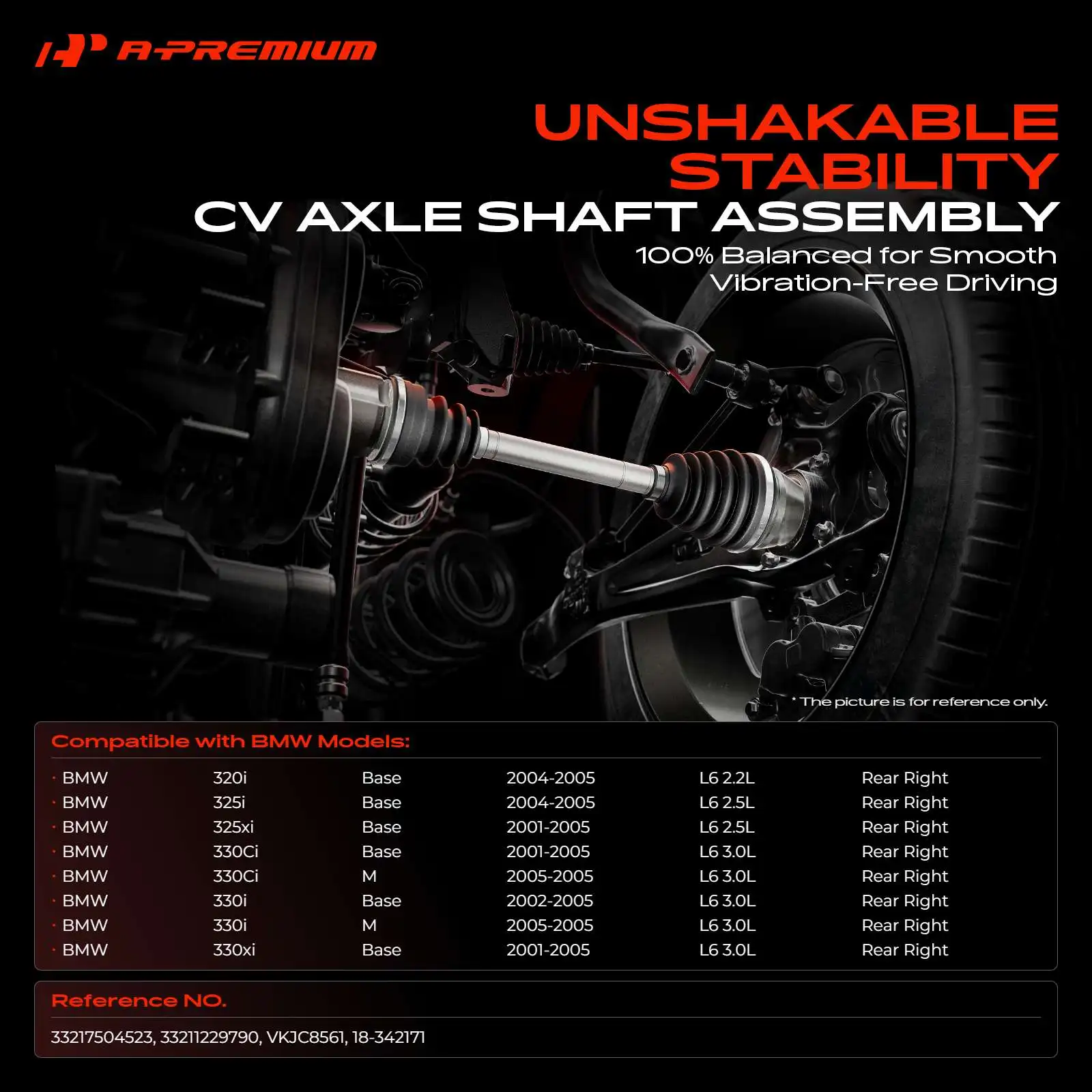 A-Premium Rear Passenger Side CV Axle Assembly for BMW 320i 325i 2004-2005 330i 2002-2005 325xi 330xi 2001-2005 330Ci 2001-2006