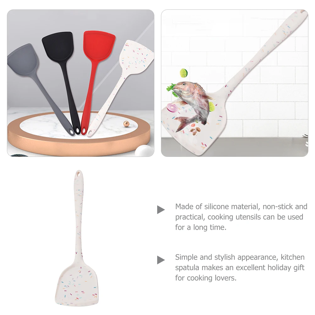 

Anti-slip Heat-resistant Silicone Spatula Non-stick Pan Stir-frying Shovel Long Handle Kitchen Utensil Colorful Dots for Home