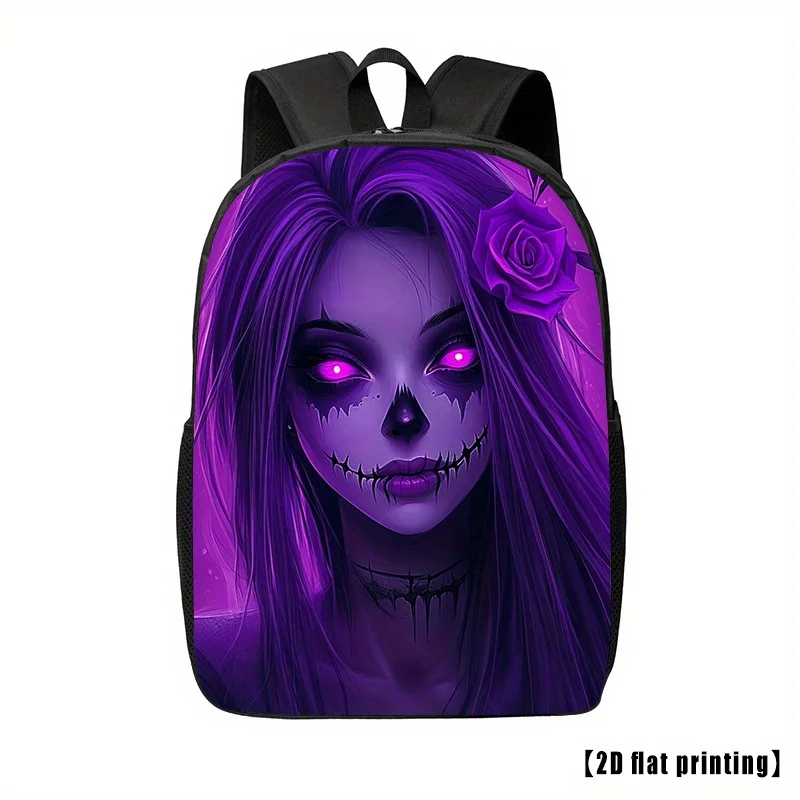 Sugar Skulls Backpack Gothic Purple Laptop Backpack with Sugar Skull Woman Design, Lightweight Day of the Dead Bag for Women Men