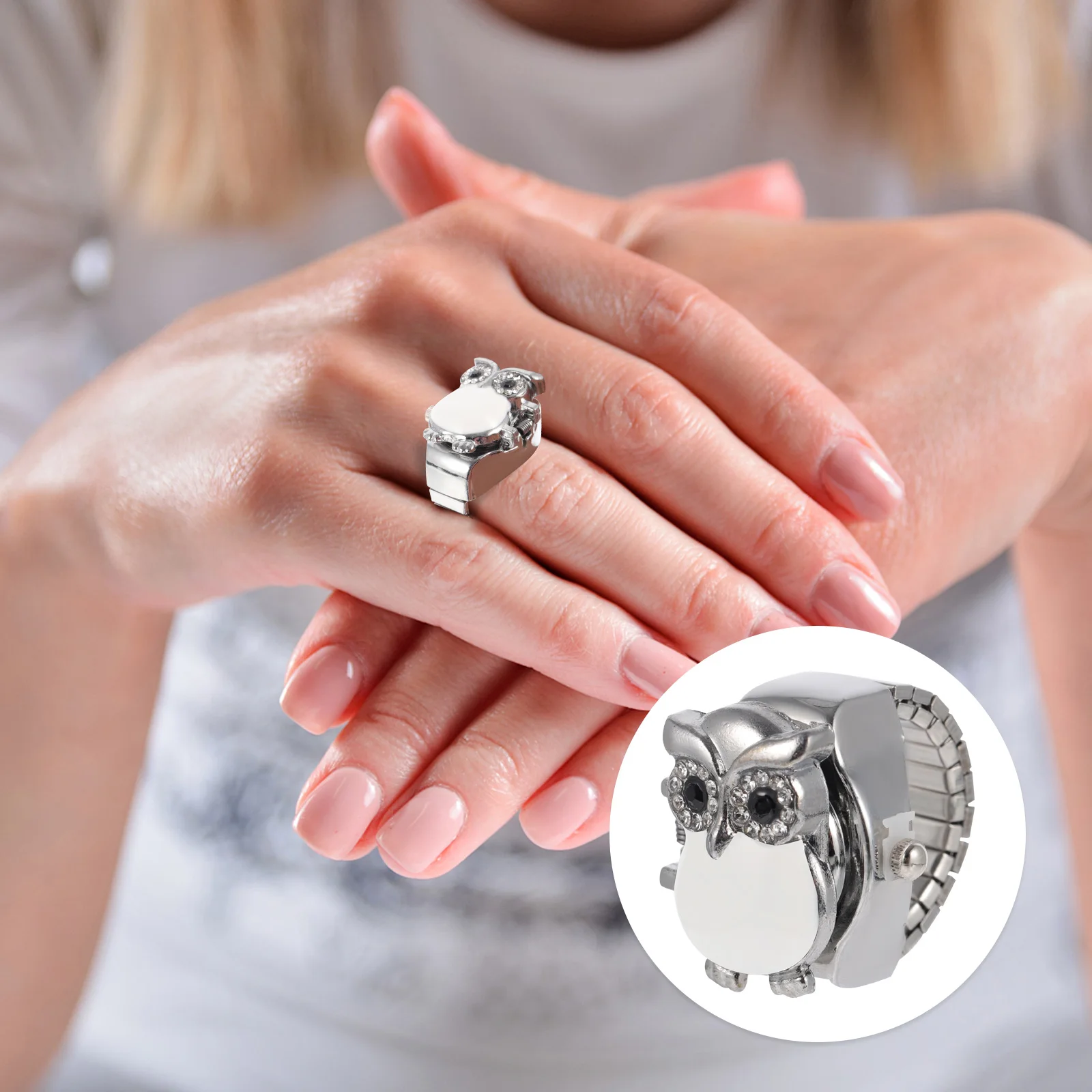 

Ring Stylish Finger Watches Women Pattern Running Design White Rings Retro Miss
