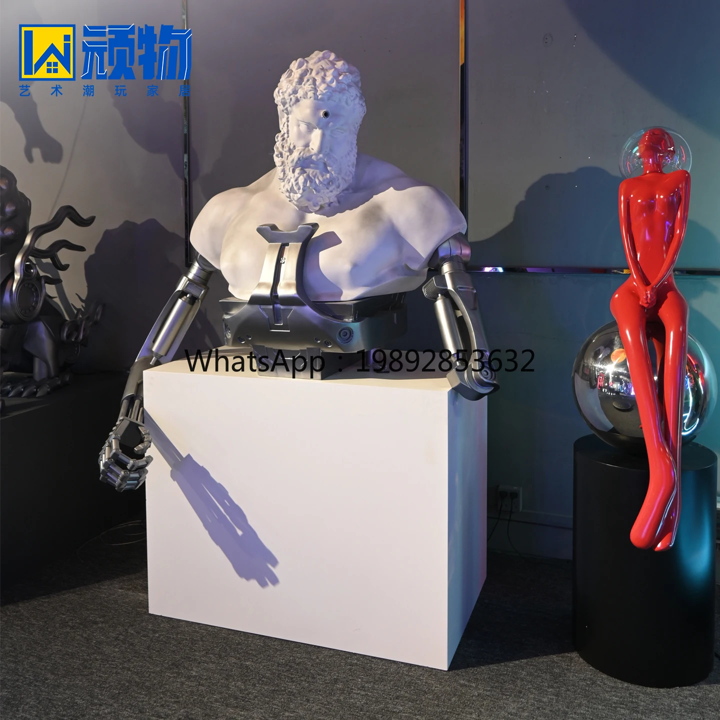 LYY الإبداعية العصرية الميكانيكية هرقل النحت Cyberpunk الألياف الزجاجية الإنترنت المشاهير الجدار زينة زخرفية #4