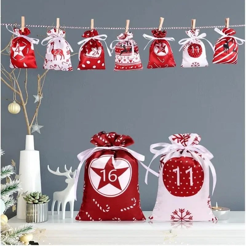 Christmas Decoration 2024 2025 Advent Calendar 24pcs Gift Bags Kerst Decoratie DIY Paper Stickers Wooden Ornament Xmas Navidad