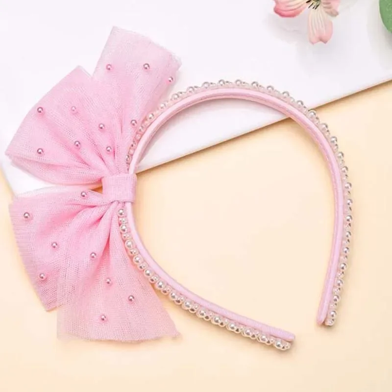 Oaoleer-diademas con lazo de encaje para niña, diademas con perlas a la moda, accesorios para el cabello para Festival, regalos