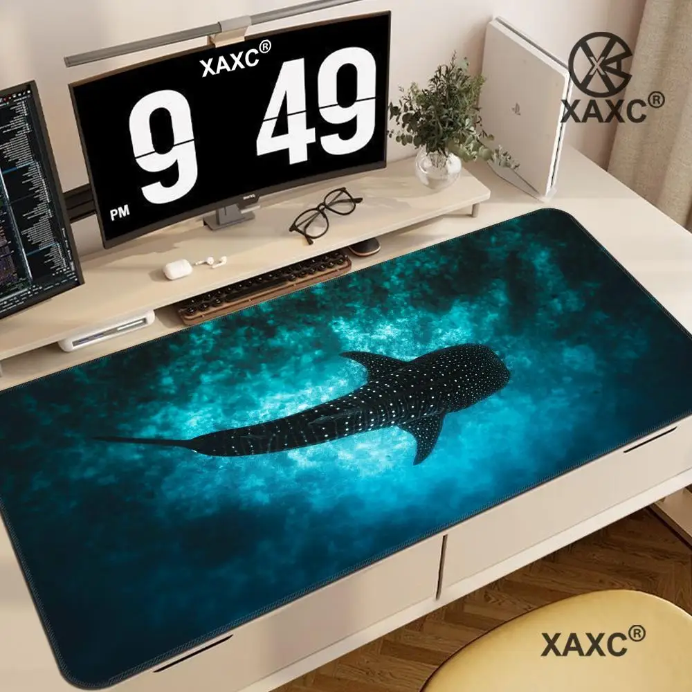 

Whale shark ocean-themed large mouse pad with anti-slip rubber base washable suitable for office and gamers Sewn edge HYBXXC
