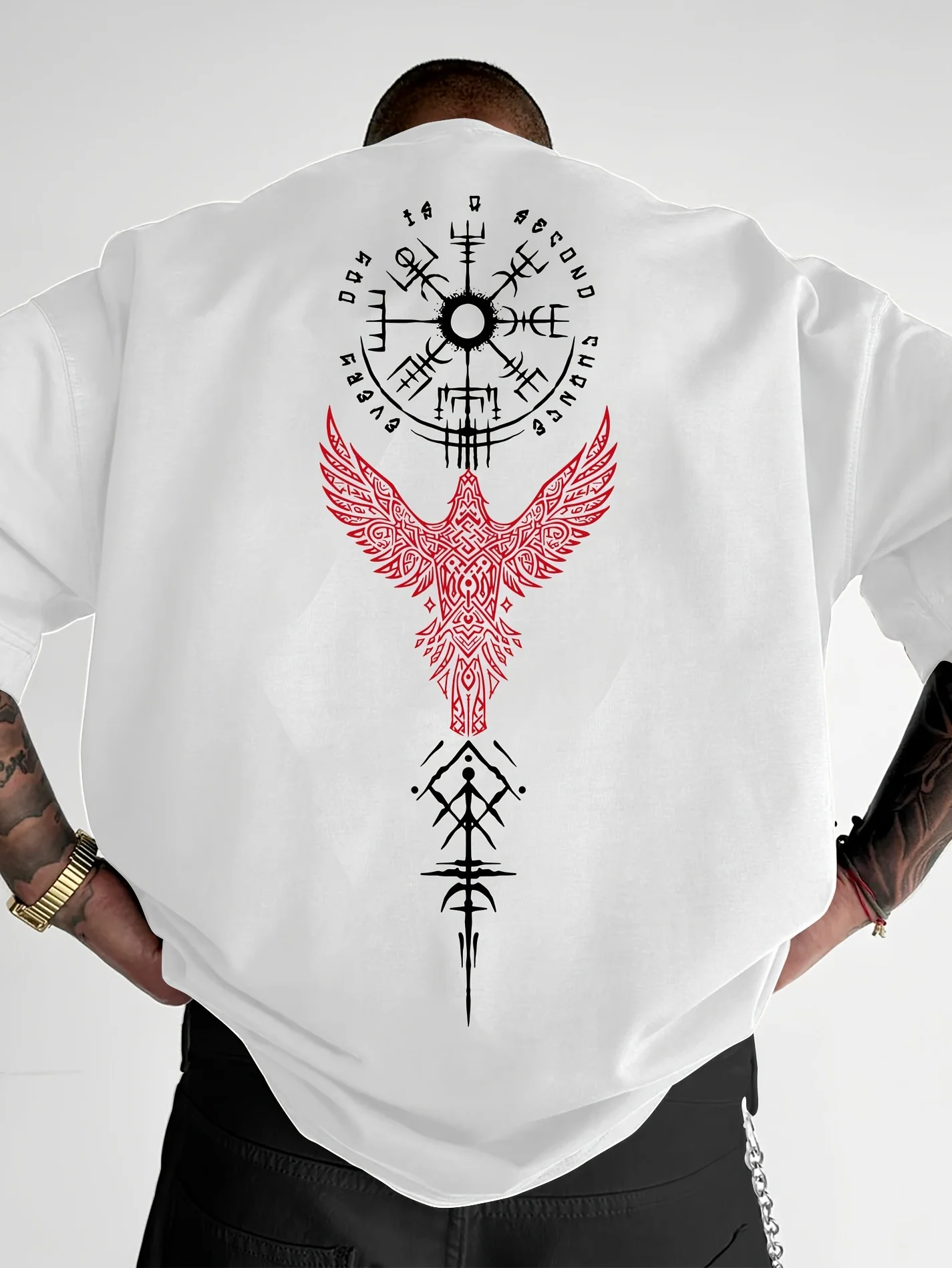 2026 Norse Viking Raven and Rune Print on Premium Soft Mens T Shirt Perfect for Summer Streetwear and Urban Outings