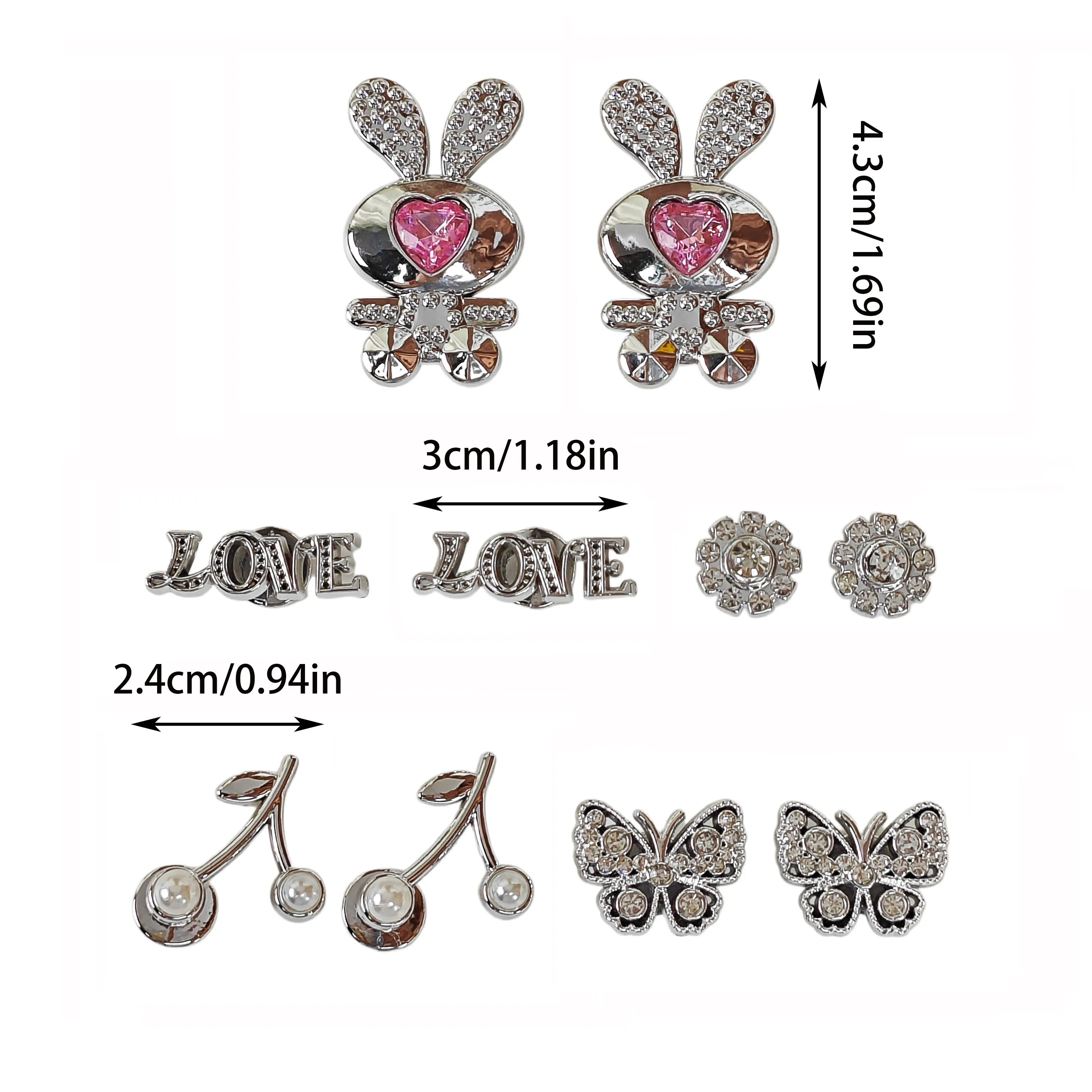 10Pcs DIY Shoe Decoration Charms Shiny Rabbit, Letter, Butterfly, Cherry, Flower Decorative Charms Non-Metal Lightweight Material Y2K Fashion Versatile Cute Personalized for Men and Women Suitable for Eva Beach Shoes, Sandals, Removable Shoe Decoration, Holiday Gift