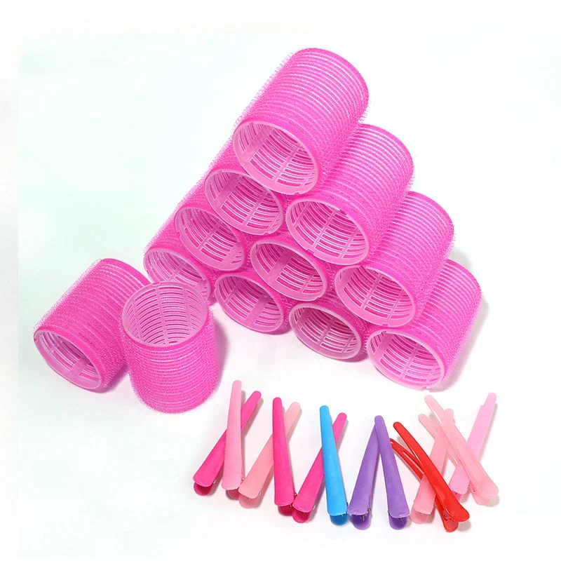 Hot Selling 6/12/24Pcs Pink Nylon Plastic Hair Rollers Set DIY Hairdressing Tools 3Sizes No Heat Self Grip Hair Roller Curlers