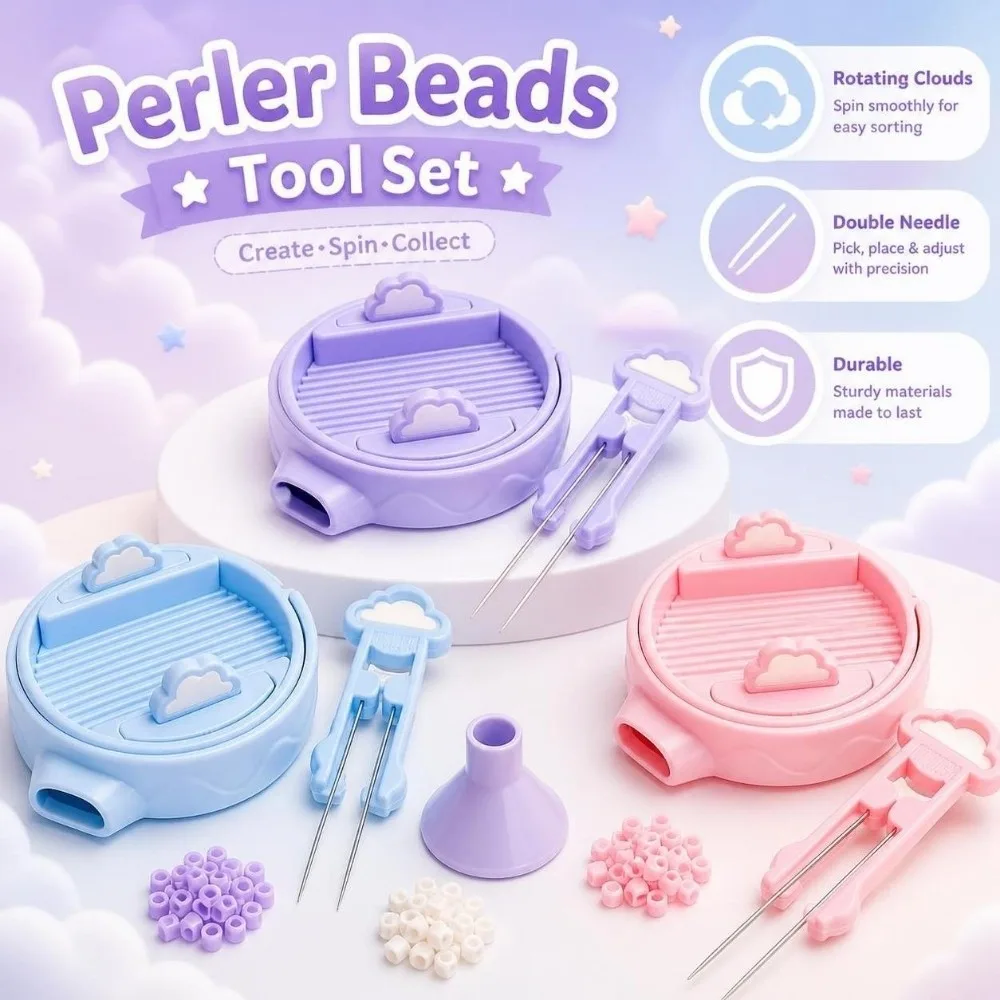 Rotating Clouds Fuse Beads Tools Double Needle Pen Creative Fuse Bead Storage Plate Cute Smooth Perler Beads Sorting Tray Kit