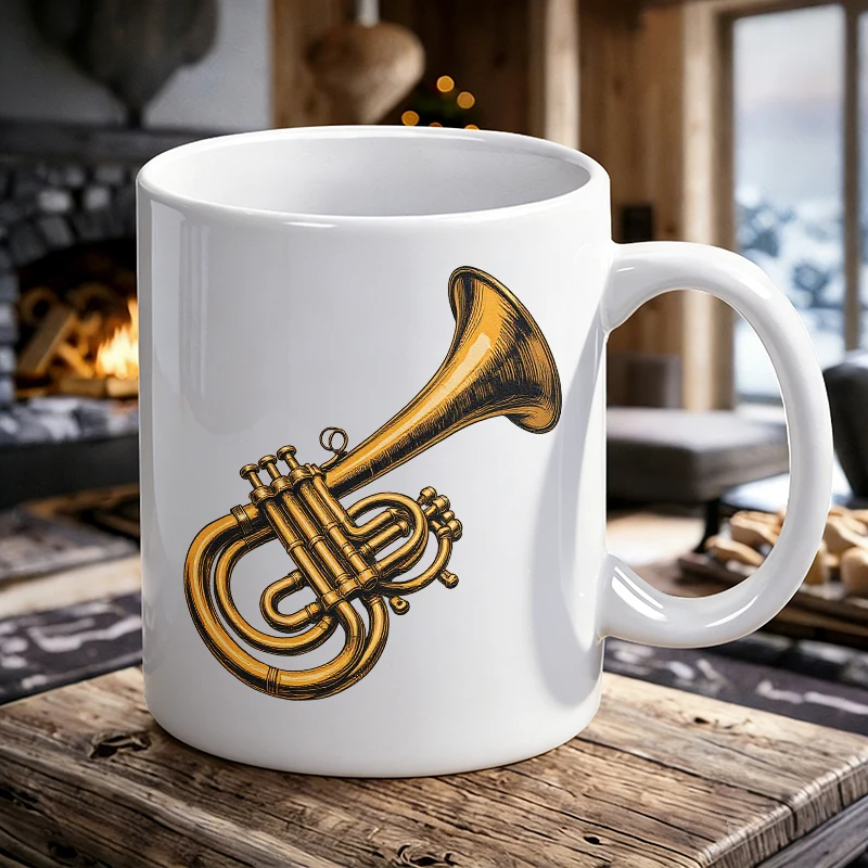 

Music Themed Coffee Mug Classic Vintage Brass Trumpet Ceramic Tea Cup, Milk Cup, Office Tea Cup, Gift for Friends,Fade-Resistant