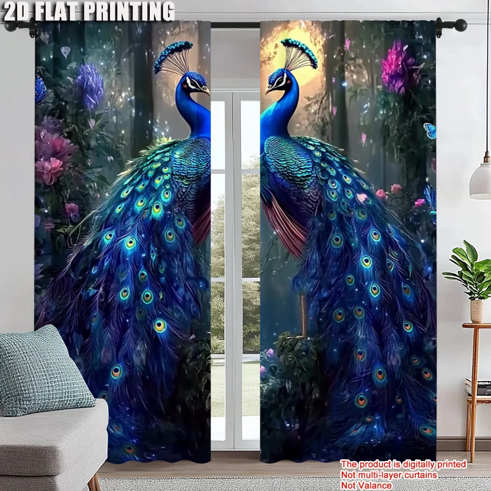 

2Pcs Peacock Pattern Window Curtains Rod Pocket Decorative Window Drapes Window Treatments For Bedroom Living Room Home