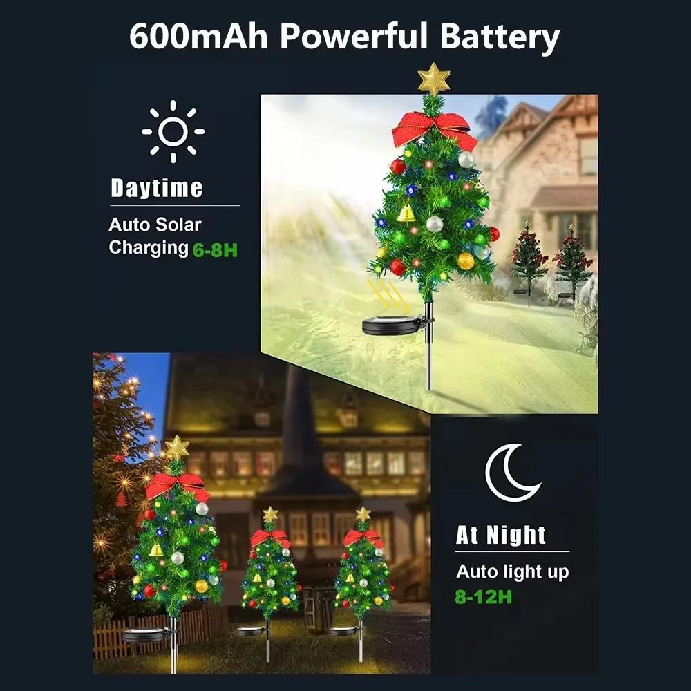 Christmas Tree Solar Lights Outdoor Waterproof LED Garden Pathway Lawn Landscape Festive Decorative Floor Lights Christmas Decor