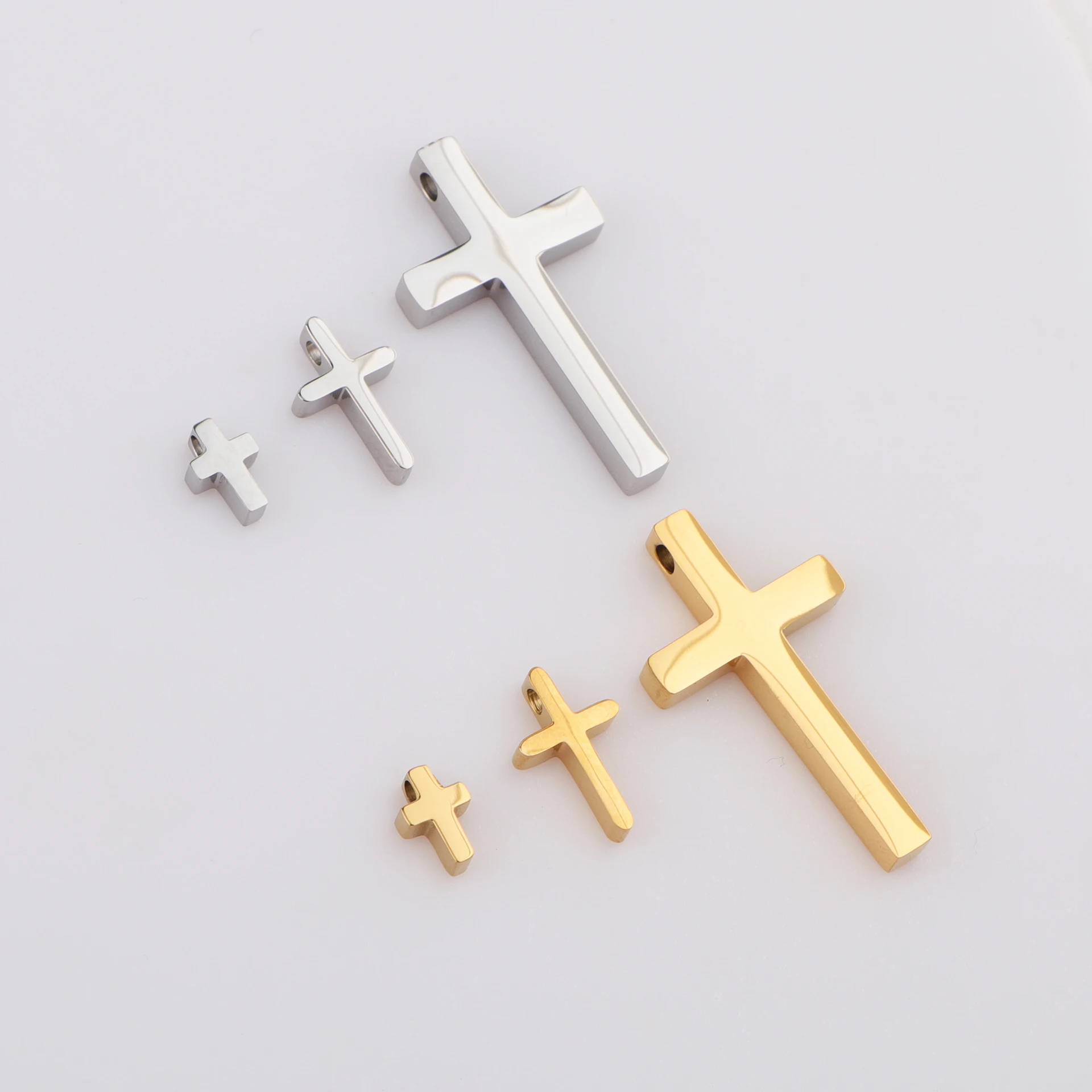 

10pcs/lot Mirror Polished Stainless Steel Cross Bead Charms Pendant Fit Keychain Bracelet Necklace for DIY Metal Jewelry Making