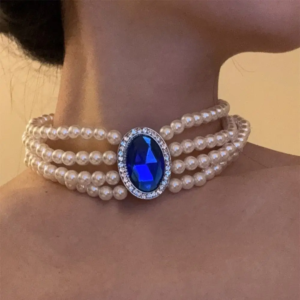 Korean Style Four-layer Necklace Neckchain Rhinestone Pearl Collar Choker Jewelry Accessories Necklace