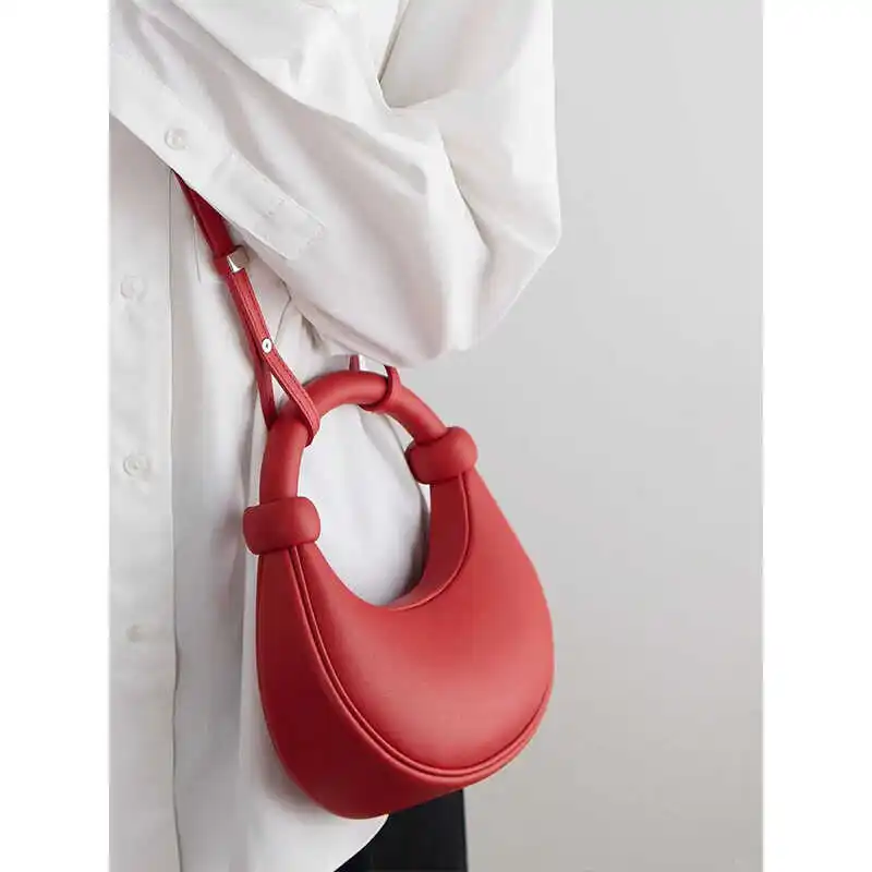 

Red Crescent Beaded Crossbody Handbag 2025 Spring New Arrival Unique Design Simple Stylish Women's Shoulder Bag Women's Mini Bag