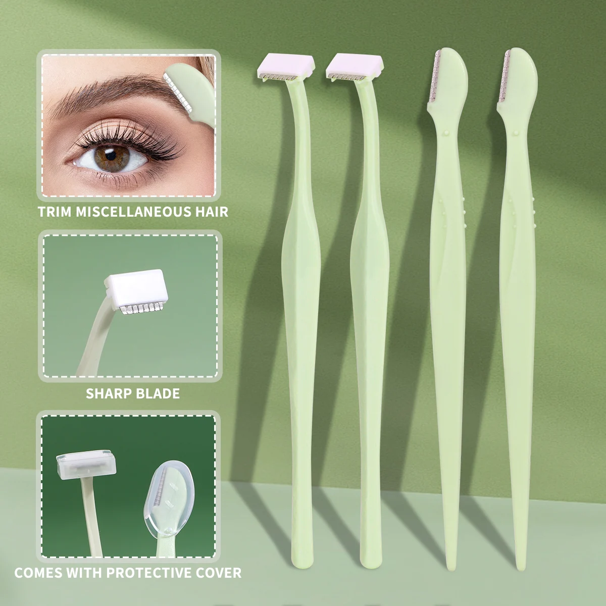 4pcs Eyebrow Trimmer Combination, Precise and Sharp Stainless Steel Blade with Protective Cover, Including Two Styles.