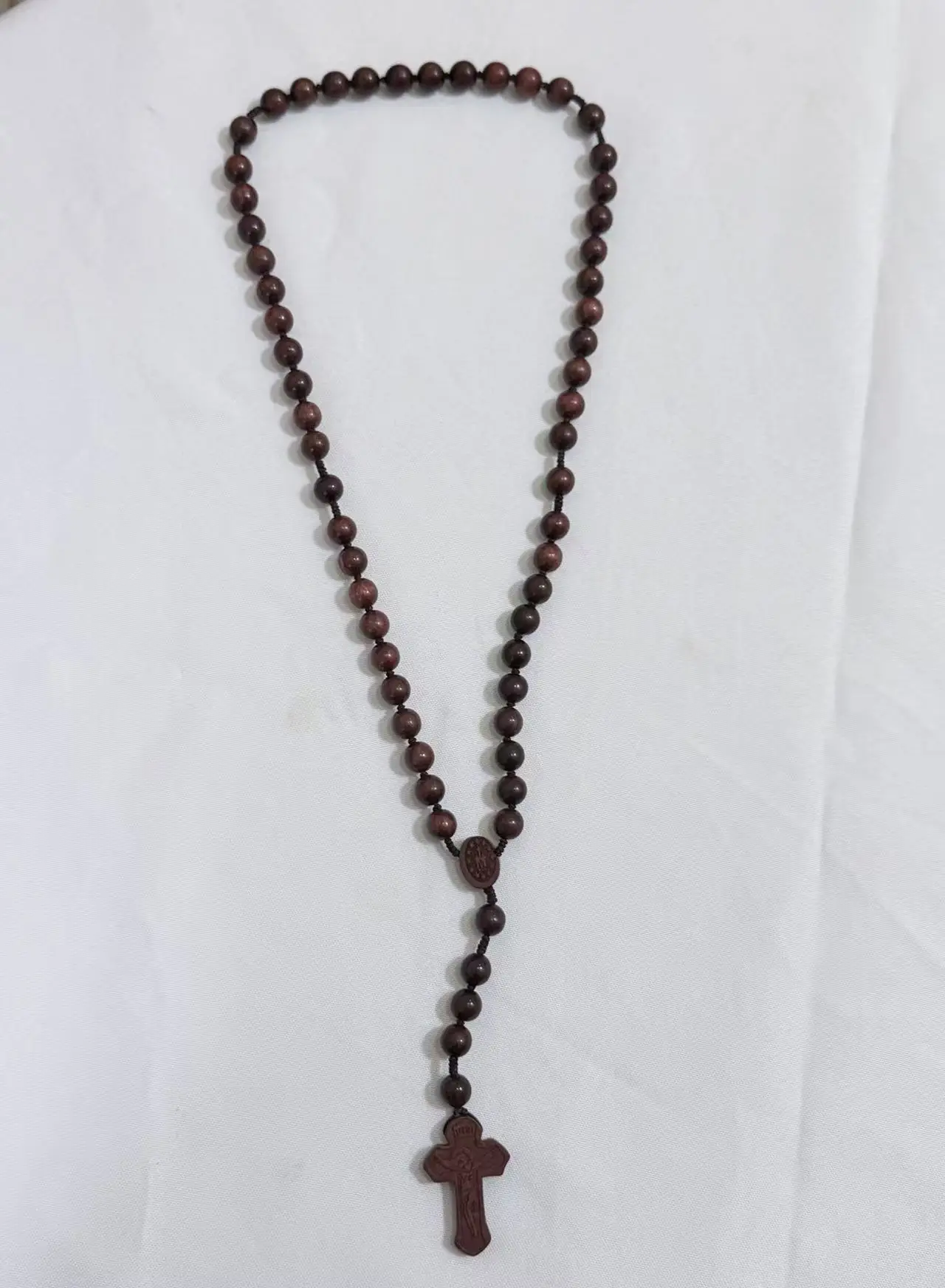 الكاثوليكية الخشب مطرز الوردية القلائد للنساء المسيحية INRI الصليب الصليب قلادة سلسلة طويلة الرجال الدين الصلاة مجوهرات