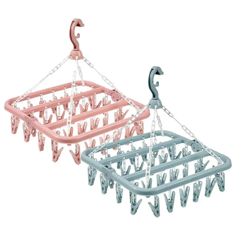 Clothes Horse Windproof Clothes Hanger Underwear Drying Folding Laundry Hanging Rack Drying Clip Swivel Hangers For Clothes