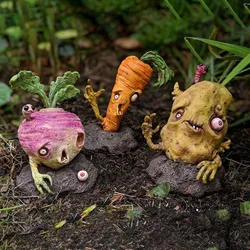 Halloween Zombies Vegetables Statue Vegetable Zombies Sculpture, Rotten Carrot Ornaments Halloween Garden Zombies Figurine