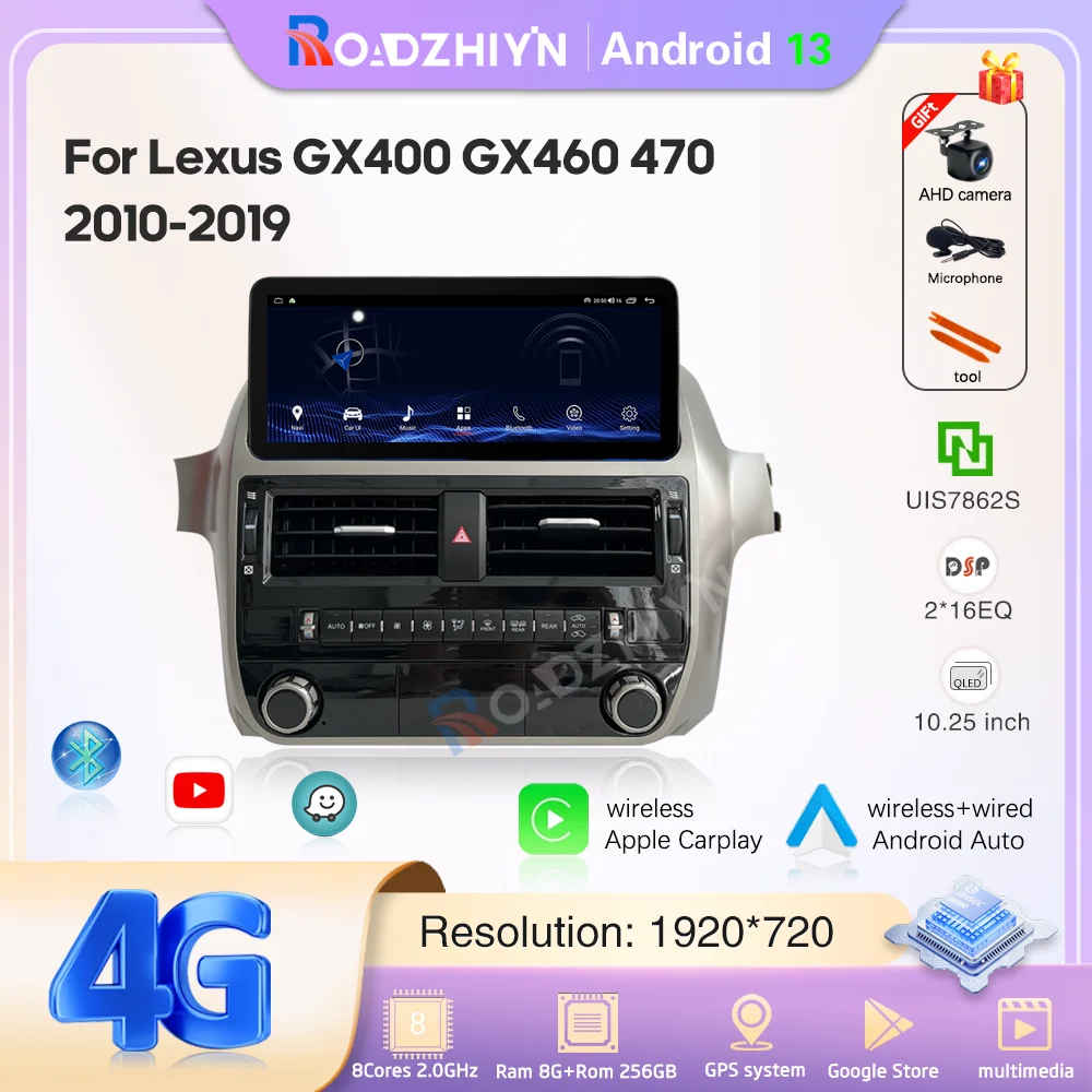 10.25inch car radio multimedia player For Lexus GX400 GX460 470 2010-2019 GPS navigation stereo Android Auto Carplay 4G 360camer