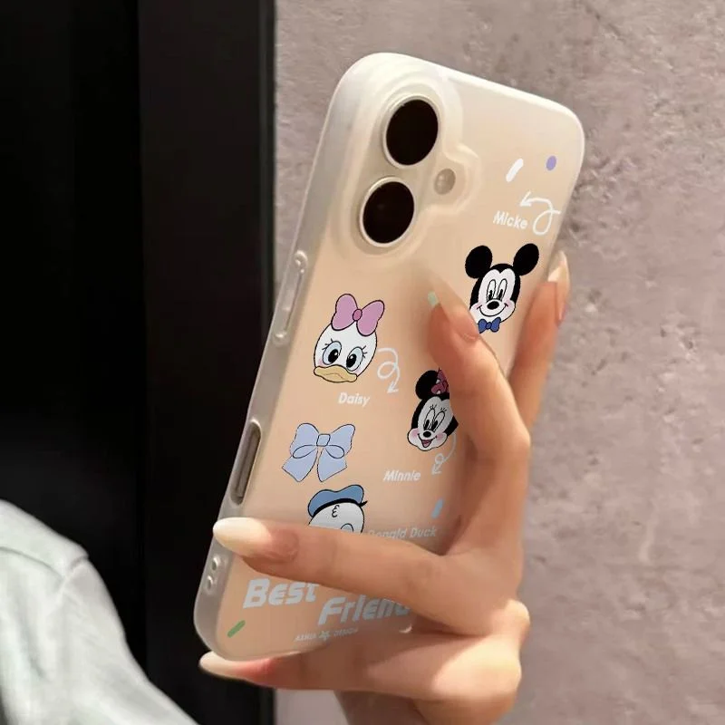 

Cartoon Mickey And Minnie Case For iphon 11 12 13 14 15 16 17 Pro Max Plus Donald Duck Daisy Smiling expression Anti-fall Cover