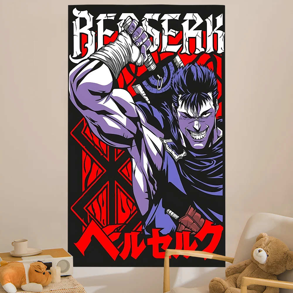 Berserk-tapiz colorido japonés para colgar en la pared, tapices de pared bohemios, hojas para colgar en la pared de Mandala