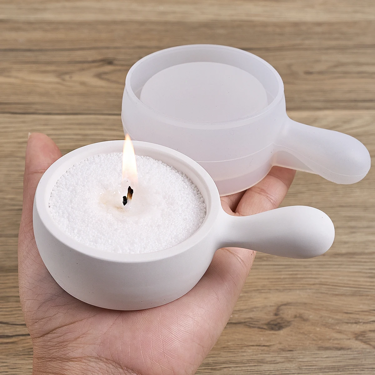 Candle Cup with Handle Silicone Mold Frying Pan Shape Candle Holder Storage Saucer Gypsum Concrete Casting Craft Mold Home Decor