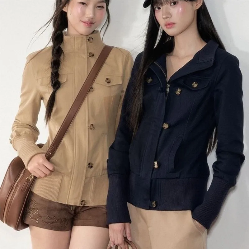 

Vintage Y2K Zip Up Solid Color Jackets Women Harajuku Hip Hop Sweatshirts Gothic Streetwear Korea Jackets Punk Oversize Coats