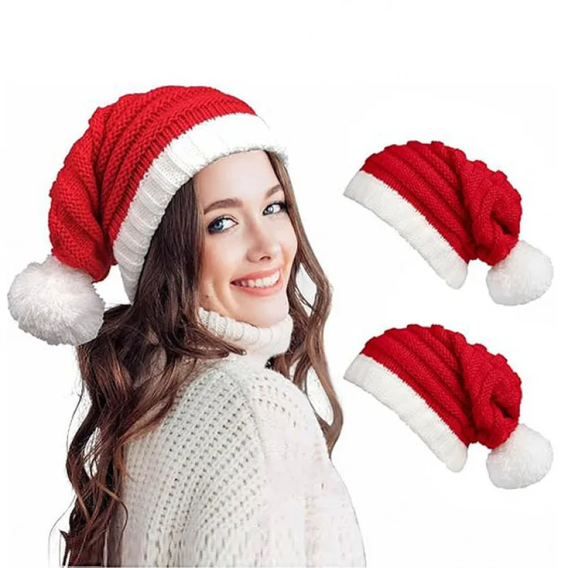 Unisex Beanie Ribbed Pom Pom Hat Ribbed Beanie Long Tailed Holiday Beanie For Winter Travel Christmas Party Holiday Theme